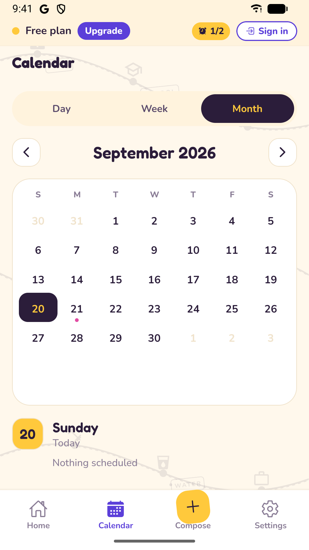 Calendar view of scheduled reminders